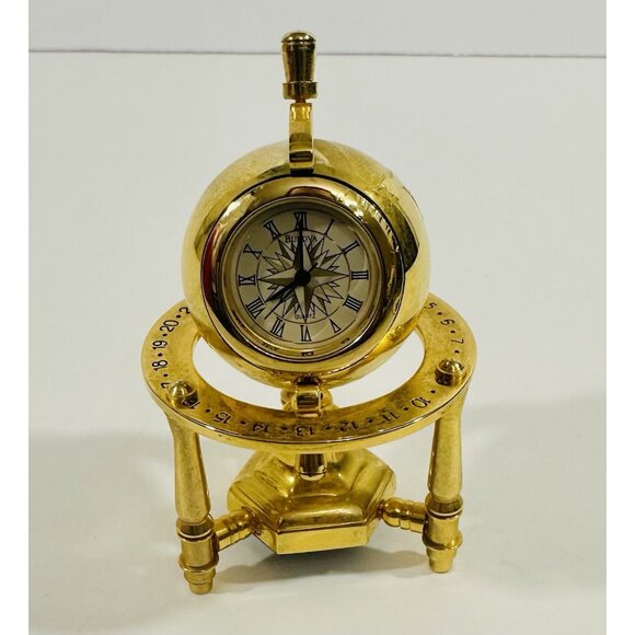 Bulova Miniature Clock Planetarium Spinning Globe Brass 3” Works Quartz B0573 - Picture 3 of 11